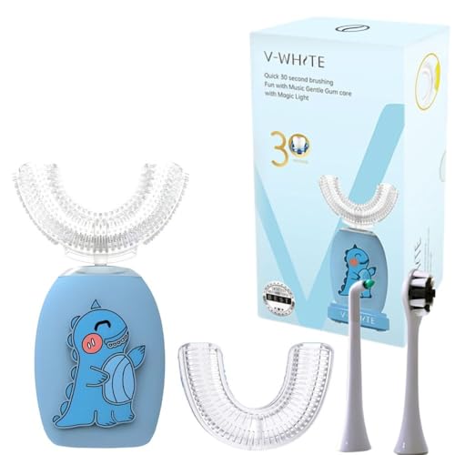 V-WHITE Ultrasonic U-Shaped Toothbrush for Teeth Whitening, Electric Toothbrush for Adults & Kids - 360° Mouth Cleansing - Wireless Charging & LED Light -Waterproof IPX7 Certified