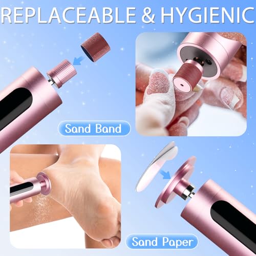 Electric Feet Callus Remover Rechargeable Electric Foot File Heel Scraper 9 Speeds 2 Sanding Heads LCD Display Cordless Foot Sander Grater Grinder for Cracked Dead Skin Women Men Home Pedicure (Pink) Pink