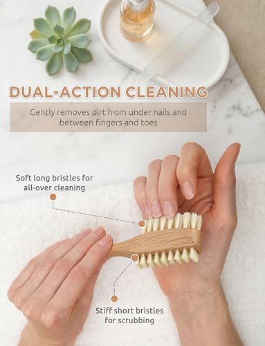 TAKAVU Nail Brush, Dual-Sided Boar Bristle for Fingernails & Toenails White Boar Bristle