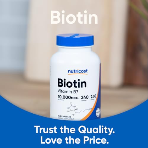 Nutricost Biotin (Vitamin B7) 10,000mcg (10mg) Vitamin Supplement, 240 Capsules - Vegetarian, Gluten Free, Quick Release, Non-GMO (Pack of 3) 240 Capsules (Pack of 3)