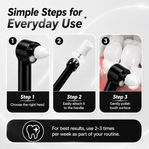 Tooth Polisher, Tooth Whitening Kit for Teeth Cleaning and Whitening, Rechargeable Teeth Polisher for People/Pets,Teeth Cleaning Kit with 5 Brush Heads (Black, Large, Style-A) Black 1 Count (Pack of 1)