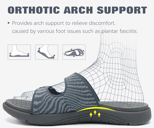 COFACE Womens Sandals Comfortable Orthopedic Orthotic Recovery Ladies Plantar Fasciitis Walking Cushioned Cloud Slip On Slides for Woman Grey 7