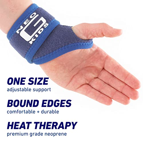 NEO-G Wrist Brace for Kids – Wrist Support For Juvenile Arthritis, Joint Pain, Hand Sprains, Strains from Sports, Gymnastics, Tennis - Adjustable Compression - Class 1 Medical Device – One Size - Blue