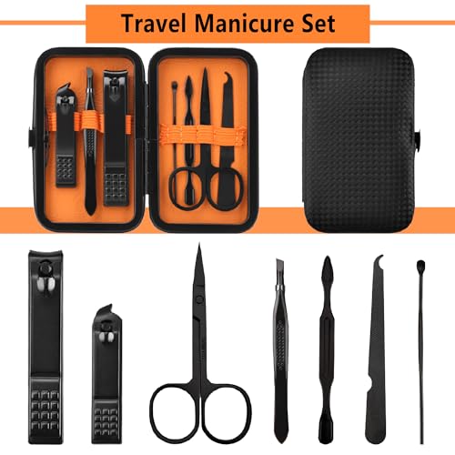 Manicure Set Men Nail Clipper Set Personal Care Nail Grooming Kits Travel Nail Care Set Manicure Tools Fenlebeneil Nail Clippers Pedicure Kit Basic Nail Care Tools Gift for Men Women Small-8Pcs Black-orange