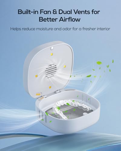 Nulaxy UVC Retainer Case with Fan, Dual Vent Holes & Built-in Mirror, White