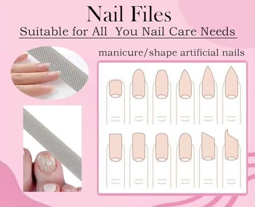 Double Sided Nail File Set with 6 Reusable Shaping Files & 2 Cleaning Brushes, Essentials for Daily Nail Care, Shaping Shellac Gel Nails, Home Manicure Pedicure Kit for Women & Men