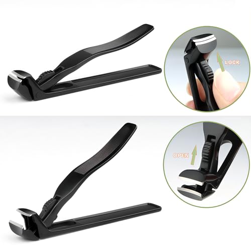 Toe Nail Clippers for Thick Nails for Seniors, Large Toenail Clippers for Men Adult, Ergonomics Long Handled Angled Head Wide Jaw Opening Sharp Blades Heavy Duty Fingernail Cutter - Black
