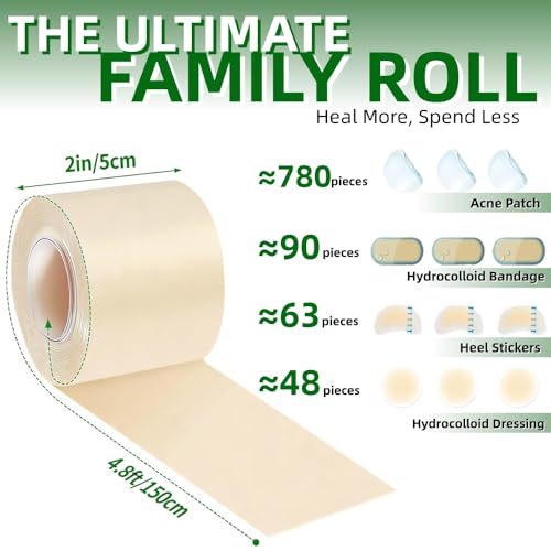 Hydrocolloid Roll for Wound Care-Medical-Grade Self-Adhesive Bandage,Ultra Absorbent & Waterproof,Cut to Size for Bed Sores,Burns,Acne,First Aid Kit Essential,DIY Size Shape First Aid Kit (2in*4.9ft) 2in*16ft
