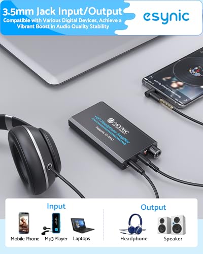 eSynic Rechargeable 16-300 Ohms Portable Headphone Amplifier 3.5mm