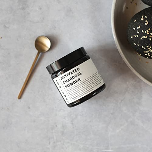 Erbology Activated Charcoal Powder 1.8 oz - Teeth Whitening - Add to Face Masks, Toothpaste and Body Wraps for Natural Exfoliation - Natural Digestive Aid - Vegan - Recyclable Glass Jar 3.2 Ounce (Pack of 1)
