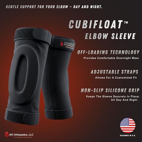 CubiFloat™ Elbow Sleeve – Adjustable Elbow Support for the Cubital Tunnel, Ulnar Nerve Pressure Relief & Sleep Positioning Small