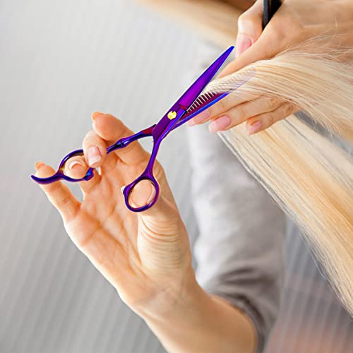 Professional Hair Cutting Scissors Sets Stainless Steel Barber Hairdressing Scissors Multifunctional Salon Thinning Scissors Straight Shears Tools Gifts for Mom Dad Friends (Purple) Purple