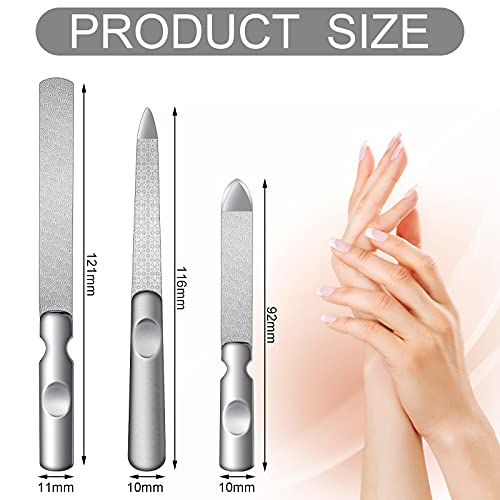 3 Pcs Stainless Steel Nail File Kit with Leather Case, Double Sided, Pink