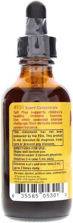 Systemic Formulas Tuff Play Kids Immune Support Supplement, 2 Fl Oz, with Vitamins C, D3 and Zinc #530
