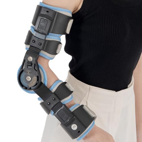 Hinged ROM Elbow Brace - Adjustable Post Op Elbow Brace Stabilizer Splint with Strap Sling Arm Injury Recovery Support After Surgery for Men Women (Left, Gray) Left