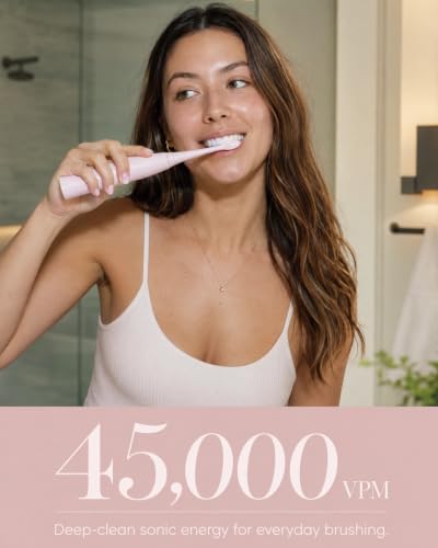 MySmile DY156 Electric Toothbrush for Adults, Rechargeable Sonic Battery Toothbrush Portable with 3 Brush Heads, 2 Mins 5 Modes Smart Timer, 45000VPM, One Charge for 60 Days - Pink