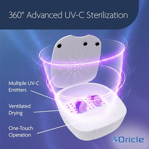 Oricle UV Hearing Aid Dryer & Sanitizer Box with Gentle Heat and UV-C Light | Portable Electronic Dehumidifier | Removes Sweat & Moisture from Hearing Aids, USB Powered