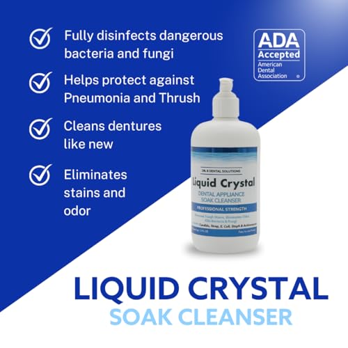 Dr. B Dental Solutions Liquid Crystal Soak Cleanser - Deep Cleaning Formula for Dentures, Retainers, Teeth Aligners, Night Guards & Oral Appliances - Removes Stains, Odors, & Germs - 12 oz Liquid Crystal Cleanser (Pack of 1)