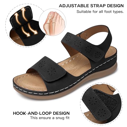 SHIBEVER Women Flat Sandals Comfortable: Arch Support Sandals Dressy 9 Black
