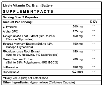 LIVELY VITAMIN CO Brain Battery - 90 Count