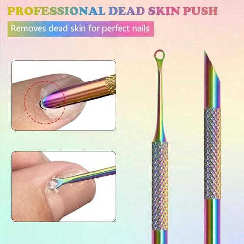 Color Titanium-Circle Bevel Shovel Double Head Cuticle Remover Pusher, Double head design Cuticle Pusher Tool, Nail Cuticle Remover, Cuticle Tools Suitable for professional manicurists and home use