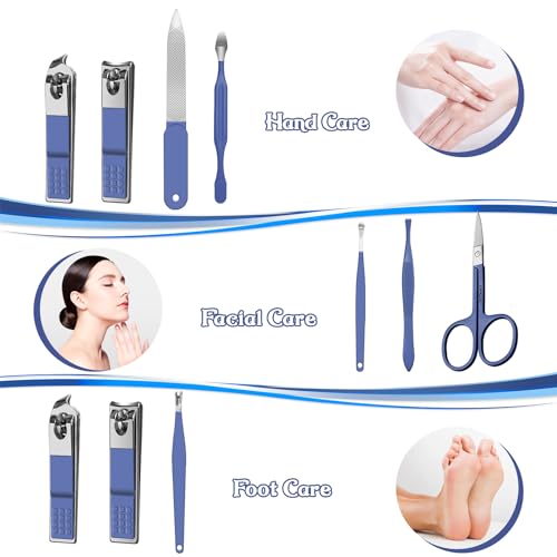 Manicure Set 8 in 1 Nail Clipper Set,RedFlow Nail Clippers,Fingernail & Toenail Clippers,Manicure Tools,Pedicure Tools,Suitable for Travel Manicure Kit,Nail Set Kit with Everything Profe (Blue) Blue