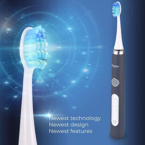 Mueller Sonic Rechargeable Electric Toothbrush with CrossClean Technology, 5 Modes, IPX7 Fully Waterproof, Built-in Auto Timer, 3D Cleaning Action, Grey