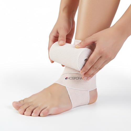 Hospora Thick Latex-Free Compression Cotton Elastic Bandage (4 inches, 5 Rolls) 4 Inch (Pack of 5)