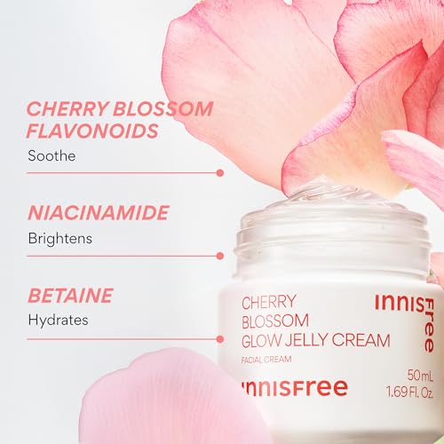 Innisfree Cherry Blossom Glow Jelly Cream | Hydrating Korean Moisturizer with Niacinamide for Smooth, Radiant Skin | Face Cream for Glass Skin and Dewy Finish New 1.69 Fl Oz (Pack of 1)