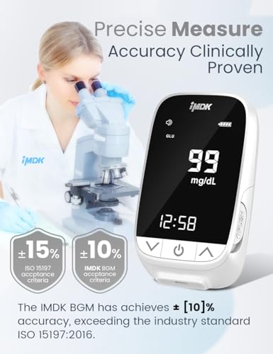 IMDK Blood Sugar Test Kit, Precision Blood Glucose Monitor Kit with 100 Glucometer Strips, 100 Lancets, 1 Lancing Device and 1 Control Solution, High Accuracy ± 9% & No Coding Required
