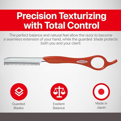 Feather Red 7.25" Texturizing Styling Razor Handle - Professional Hair Tool