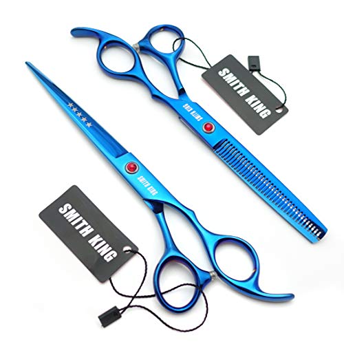 7.0 Inches Professional hair cutting thinning scissors set with razor (Blue) 7.0 Inch Blue