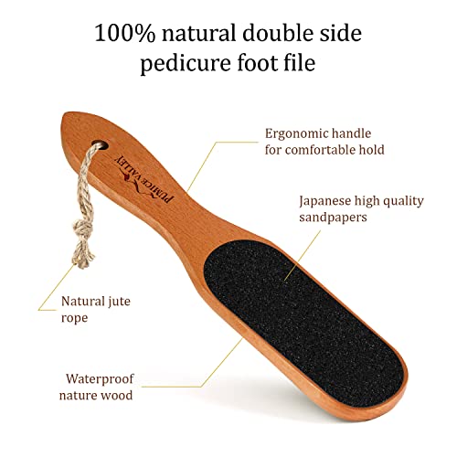 Pumice Stone Foot File - Wooden Pedicure Feet Scrubber with Handle for Callus, Dry, and Dead Skin Removal - Heel Scraper for Feet, Hands, and Body - Foot Filer for Use in Shower Brown 1 Count (Pack of 1)