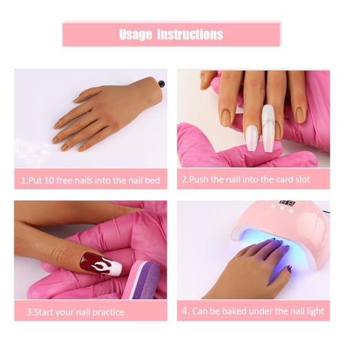 Nail Pratice Training Hand for Acrylic Nails with Stand Bracket,Soft Silicone Maniquin Hand, Flexible Bendable Nail Practice Fake Hand for Nails Art Practice Tool Left Hand 4#