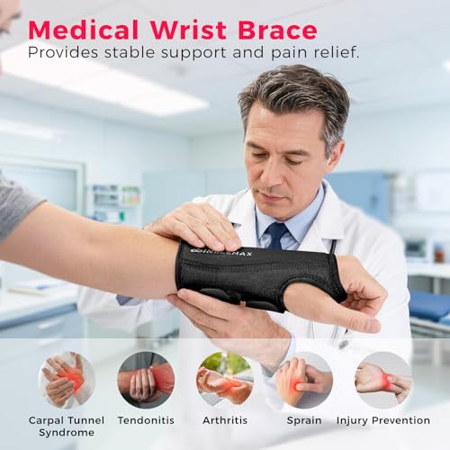 Copper Compression Advanced Wrist Brace - Copper Infused Adjustable Orthopedic Support Splint for Pain, Carpal Tunnel, Arthritis, Tennis Elbow, Tendinitis, RSI, Ganglion Cyst for Men Women Left L/XL