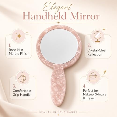 RattanView 6 Pcs Tortoise Shell Small Handheld Hand Mirror Compact Travel Makeup Mirror Personal Portable Vanity Glass for Travel Makeup Camping Daily Gifts