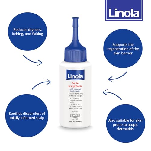 Linola Forte Scalp Tonic - Scalp Care for Itchy, Dry & Flaky Scalps - Soothes Mild Inflammation - with Essential Linoleic Acids - for Skin Prone to Atopic Eczema - Made in Germany - 100 ml (3.4 Fl Oz)