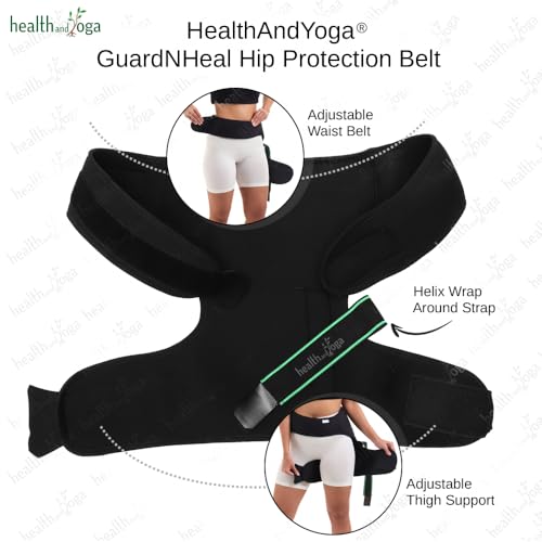 SoulGenie HealthAndYoga™ Extra Padded Hip Protection Belt-Pioneering Design Binder Support Brace to Reduce Falls, Hip Fracture, Injury-Rehab Aid for Post-Surgery Recovery-Free Size, Unisex (Left) Left