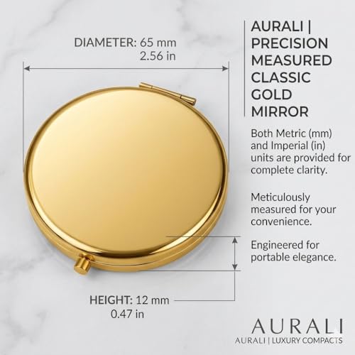 Magnifying Compact Double-Sided 1X/2X Round Pocket Handheld Travel Makeup Portable Pocket Mirror (5, Gold) 5