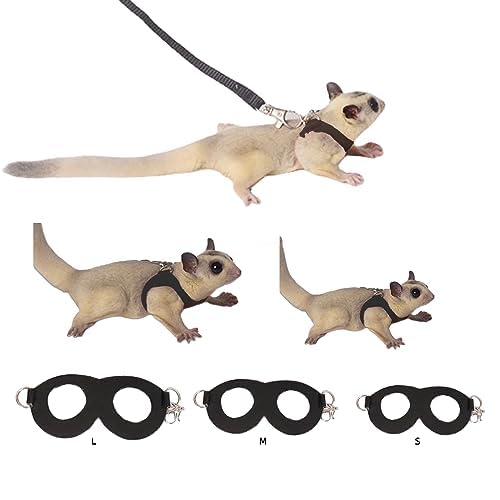 MANON ROSA Sugar Gliders Harness Leash Set - 3 Pcs Training Walking Gear Small Animal Adjustable Traction Ropes Vest for Squirrels Hamsters Rats Gerbils Reptiles Bearded Dragon Lizards Black 01 Black - BeesActive Australia