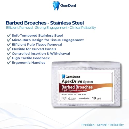 ApexDrive Barbed Broaches, 21 mm, Sizes #0–6 Assorted, 1 Pack of 10 Files 21MM #0-6 Assorted