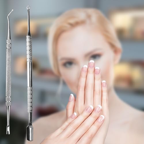 Premium Stainless Steel Manicure Tools 2-Piece Set, Upgrade Gel Nail Polish Remove Tool & Cuticle Pusher, Cuticle Trimmer & Nail Lifter, Durable&Hygienic, For Women Ring Pusher