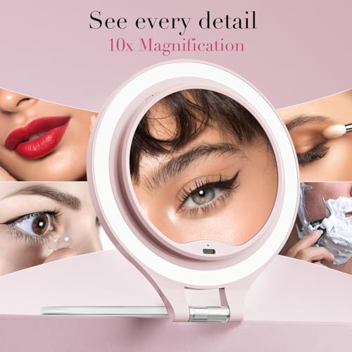 Magnifying Mirror with Light Double Sided travel mirror with light Pink