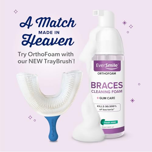 EverSmile Braces Care Bundle for Kids: OrthoFoam (50ml) + TrayBrush U-Shaped Toothbrush – Deeply Cleans All Your Teeth & Gums at Once, Even Under Metal & Ceramic Braces, Brackets & Wires Child