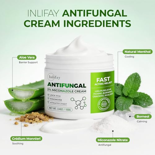 Inlifay 2% Miconazole Antifungal Cream: Helps Relieve the itching, Burning, Cracking, and Scaling associated with fungal infections Such as Athlete's Foot,Jock Itch, and Ringworm(3.51 OZ) 3.51 Ounces