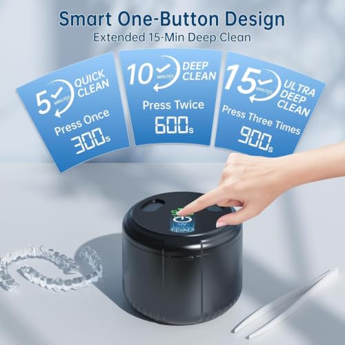 Ultrasonic Retainer Cleaner Machine, 45kHz Dental Cleaning Pod for Dentures, Aligners, Mouth Guards, Retainers, Toothbrush and Jewelry, 200ML Capacity Black