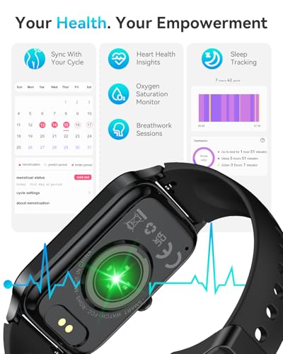 Fitness Tracker for Women Men, Activity Smart Watch Compatible with Android iPhone, Step Counter with 110+ Sports, Sleep Monitor, Calorie Counter, IP68 Waterproof (Black, 1.57) Black