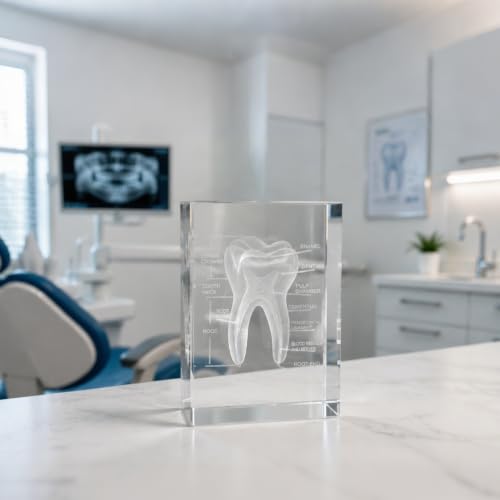 Ultrassist 3D Crystal Tooth Model, Laser-Etched Dentist Gift & Desk Decor