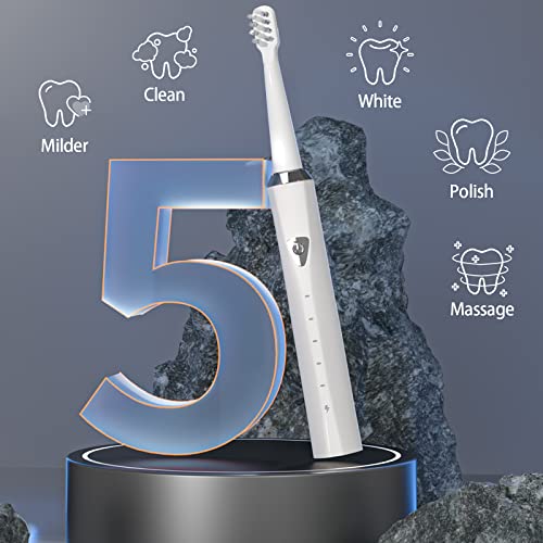 Y-Kelin V-Shaped Orthodontic Electric Toothbrush for Braces, Sonic Toothbrush with 2 Concave Replacement Heads and 2 Convex Replacement Heads, Soft Bristle, 5 Modes IPX7 Waterproof (White) White