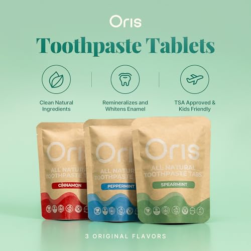 Oris Starter Bundle – 1 Month Supply: Natural Toothpaste Tablets | Fluoride-Free, Travel-Friendly, Kid-Safe with Enamel-Strengthening Nanohydroxyapatite (62 Count (Pack of 1), Spearmint) 62 Count (Pack of 1)